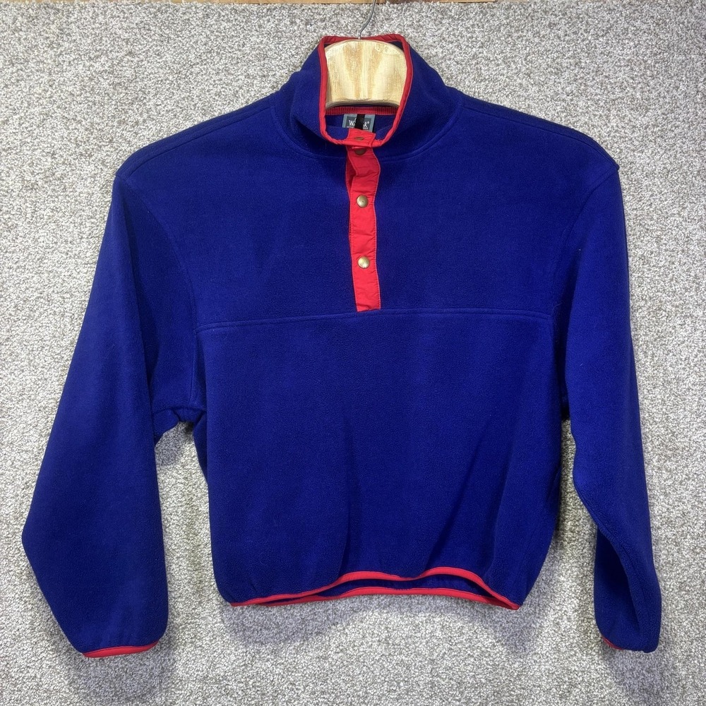 VTG Woolrich Fleece Sweater Mens Medium Blue Mock Neck Snap Pullover Made USA
